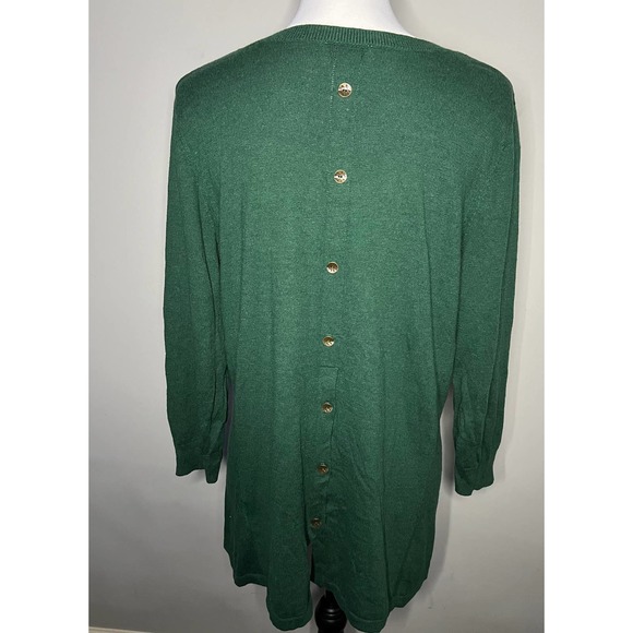 Susan Graver Green V Neck Tunic Sweater Button Back Knit Top Sz M - Picture 2 of 11